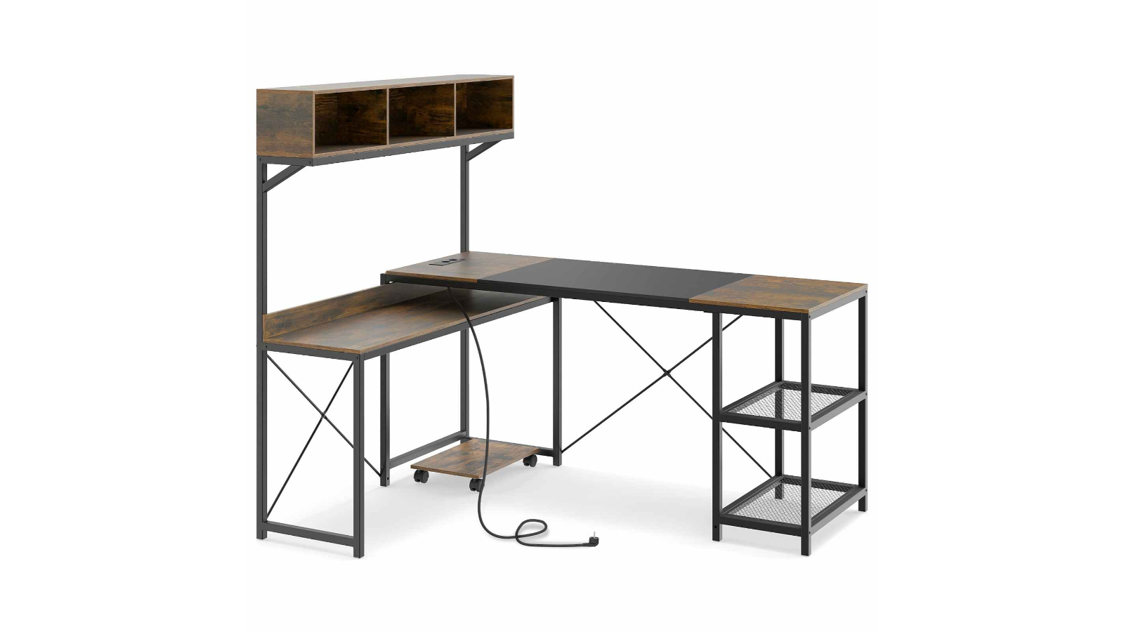 Costway L-Shaped Reversible Computer Desk with Power Outlet