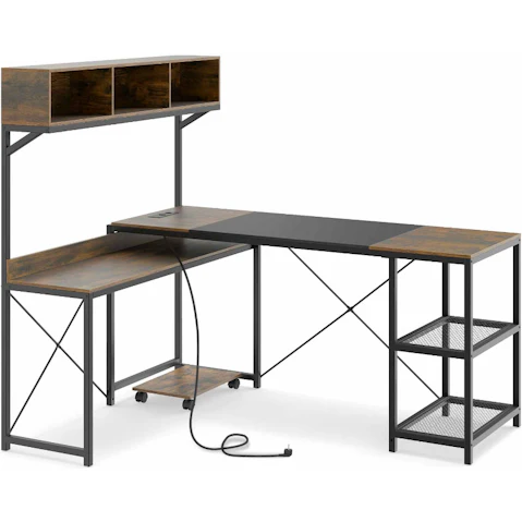 Costway L-Shaped Reversible Computer Desk with Power Outlet