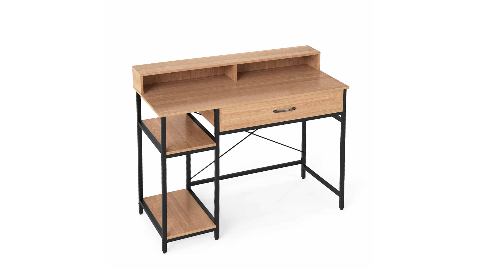 Costway Metal Frame Computer Desk with Storage Compartment - Natural