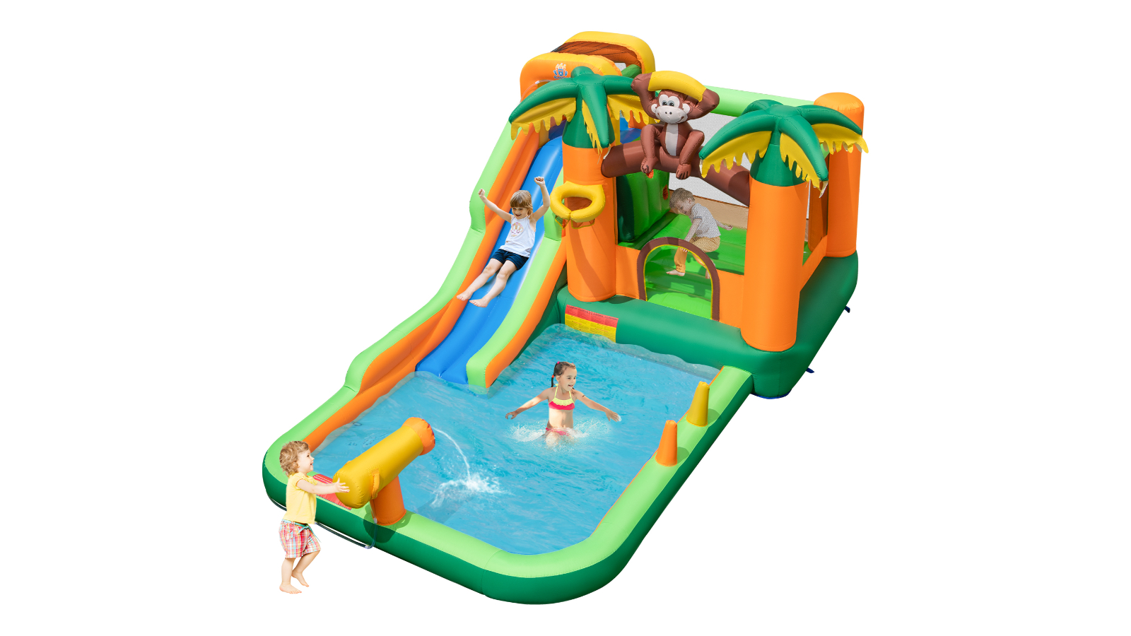 Costway 7-in-1 Monkey Jumping Inflatable Castle with Slide, Pool and Canon