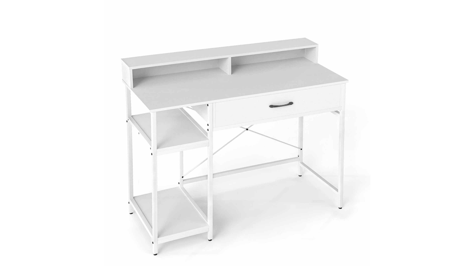 Costway Metal Frame Computer Desk with Storage Shelf and Drawer - White
