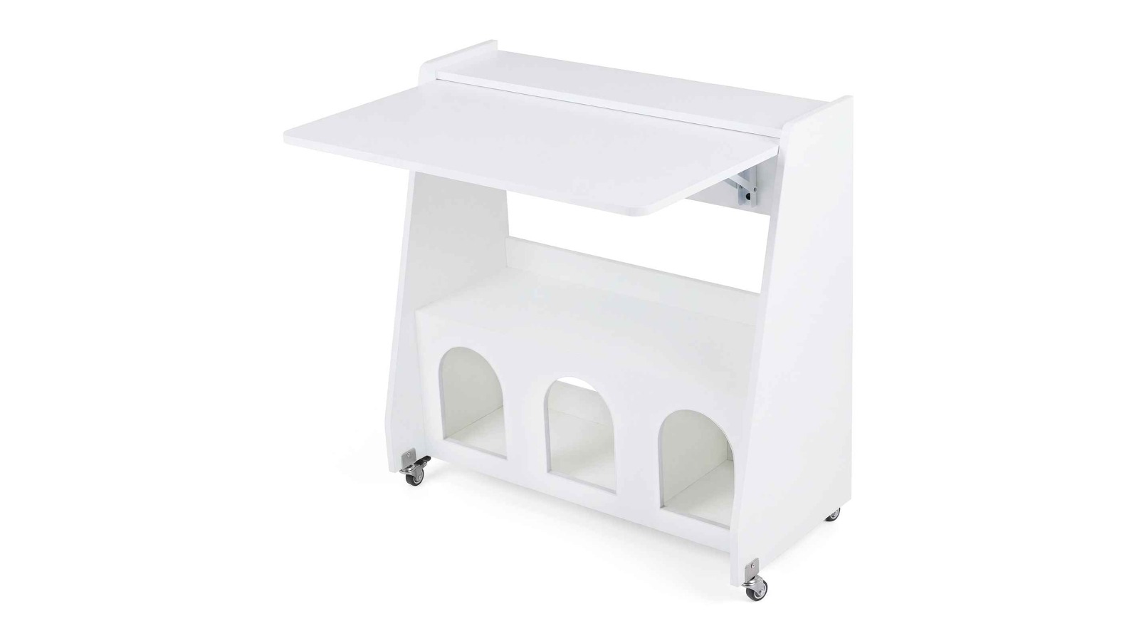 Costway Convertible Folding Computer Desk on Wheel with Shelf - White