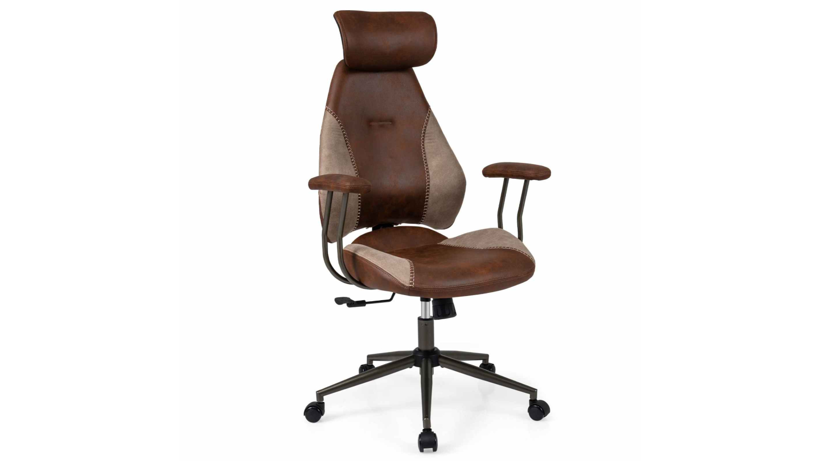 Costway Suede Fabric Ergonomic Armchair with 2D Headrest and Backrest - Brown
