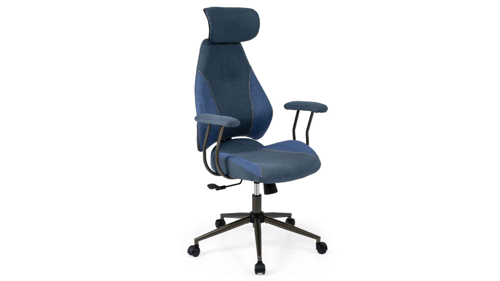 Costway Flax Fabric Ergonomic Armchair with 2D Headrest and Backrest - Blue