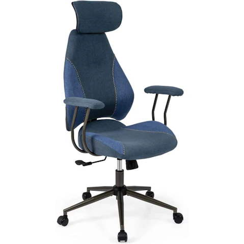 Costway Flax Fabric Ergonomic Armchair with 2D Headrest and Backrest - Blue