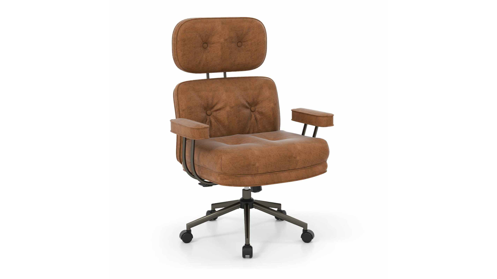 Costway Suede Fabric Adjustable Ergonomic Wide Seat Swivel Armchair - Brown