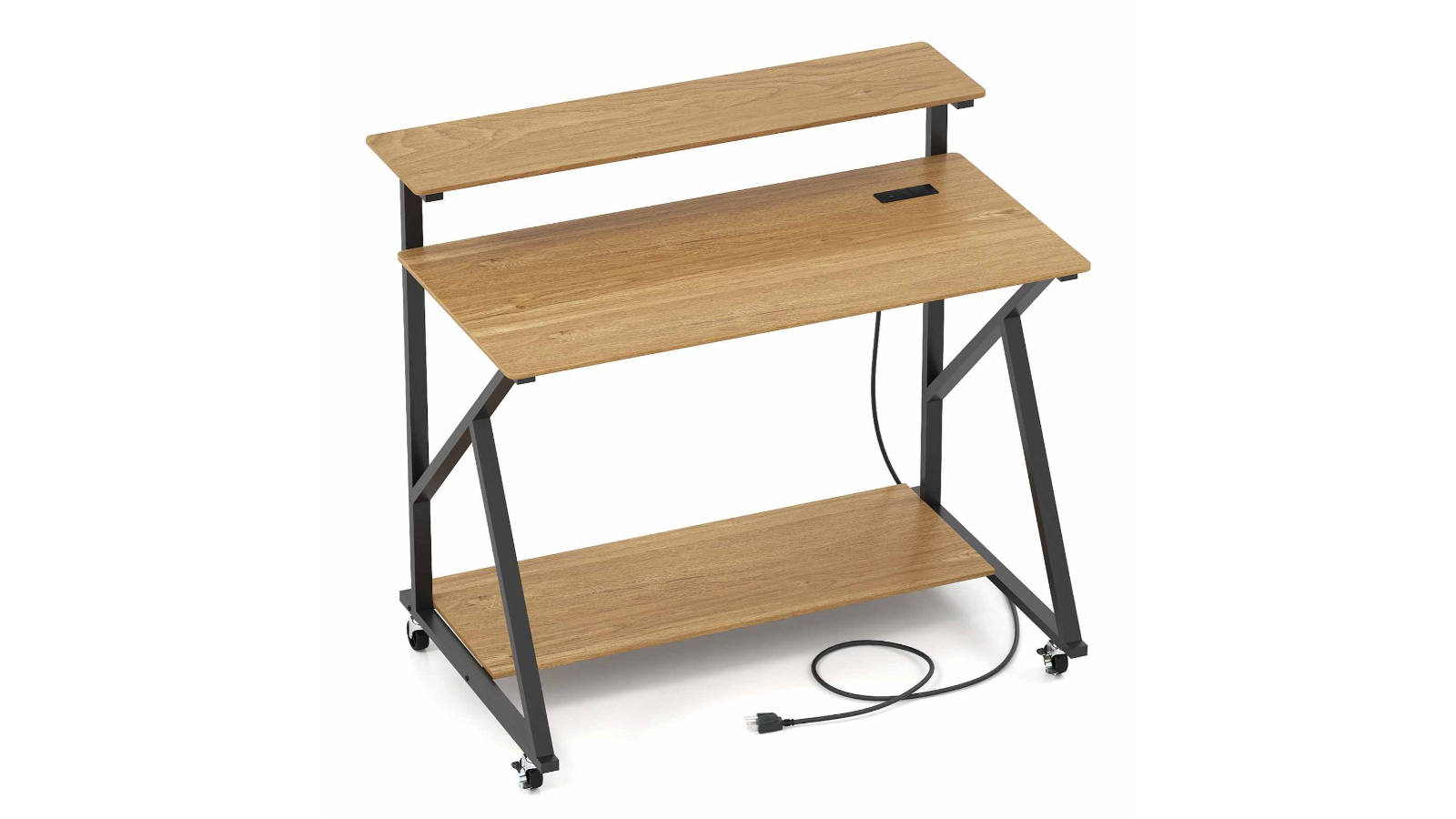 Costway Workstation Desk with Monitor Stand Shelf - Natural