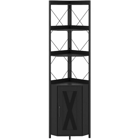 Costway 180cm Freestanding Black Corner Bookshelf and Display Rack with 2 Anti-tip Kit
