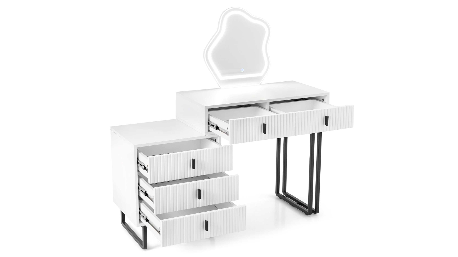 Costway 5-Drawer Metal Leg Modern Makeup Table with Mirror Light