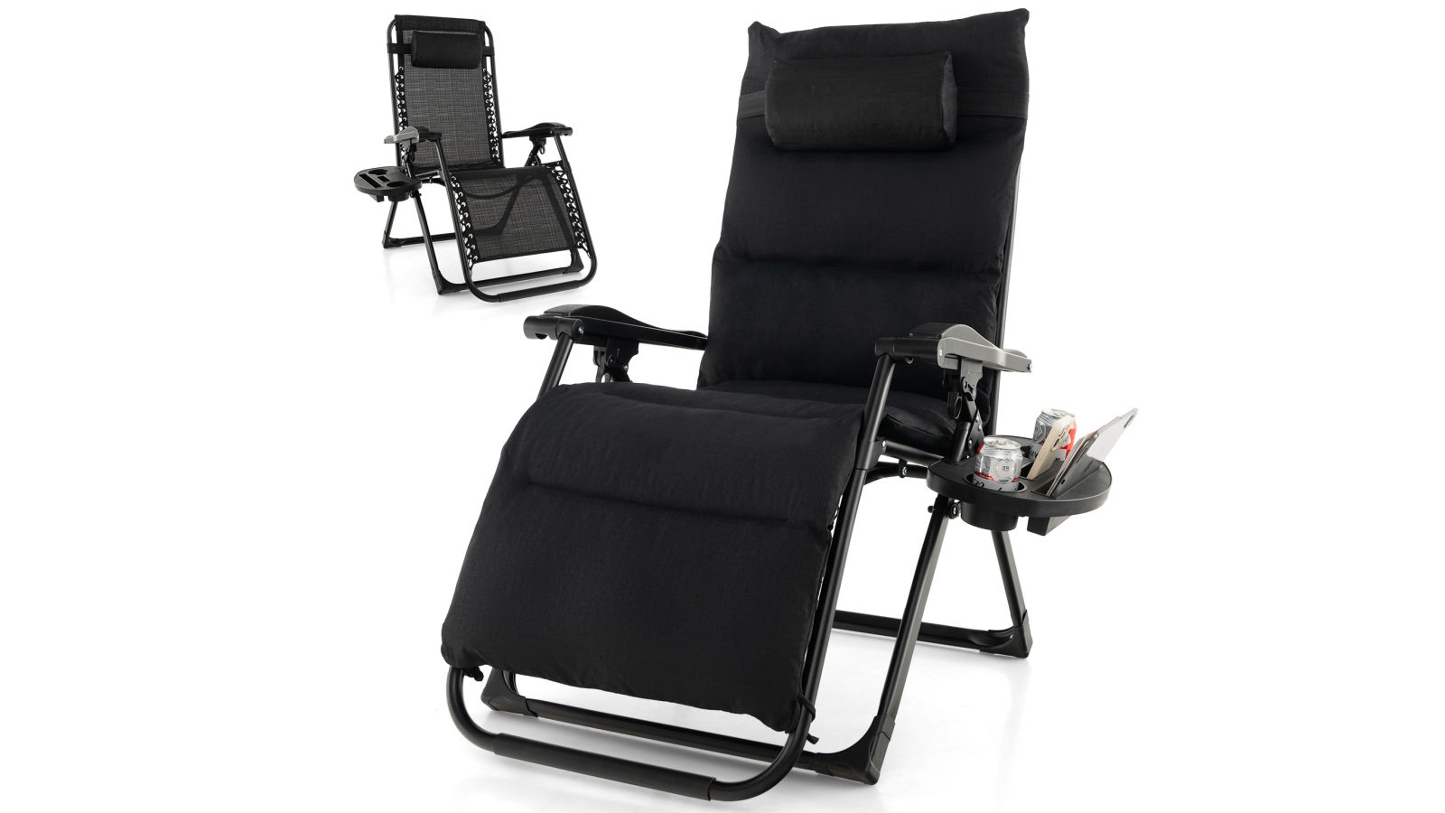 Costway Outdoor Sun Lounge Folding Recliner Adjustable Zero Gravity Chair with Cup Holder - Black