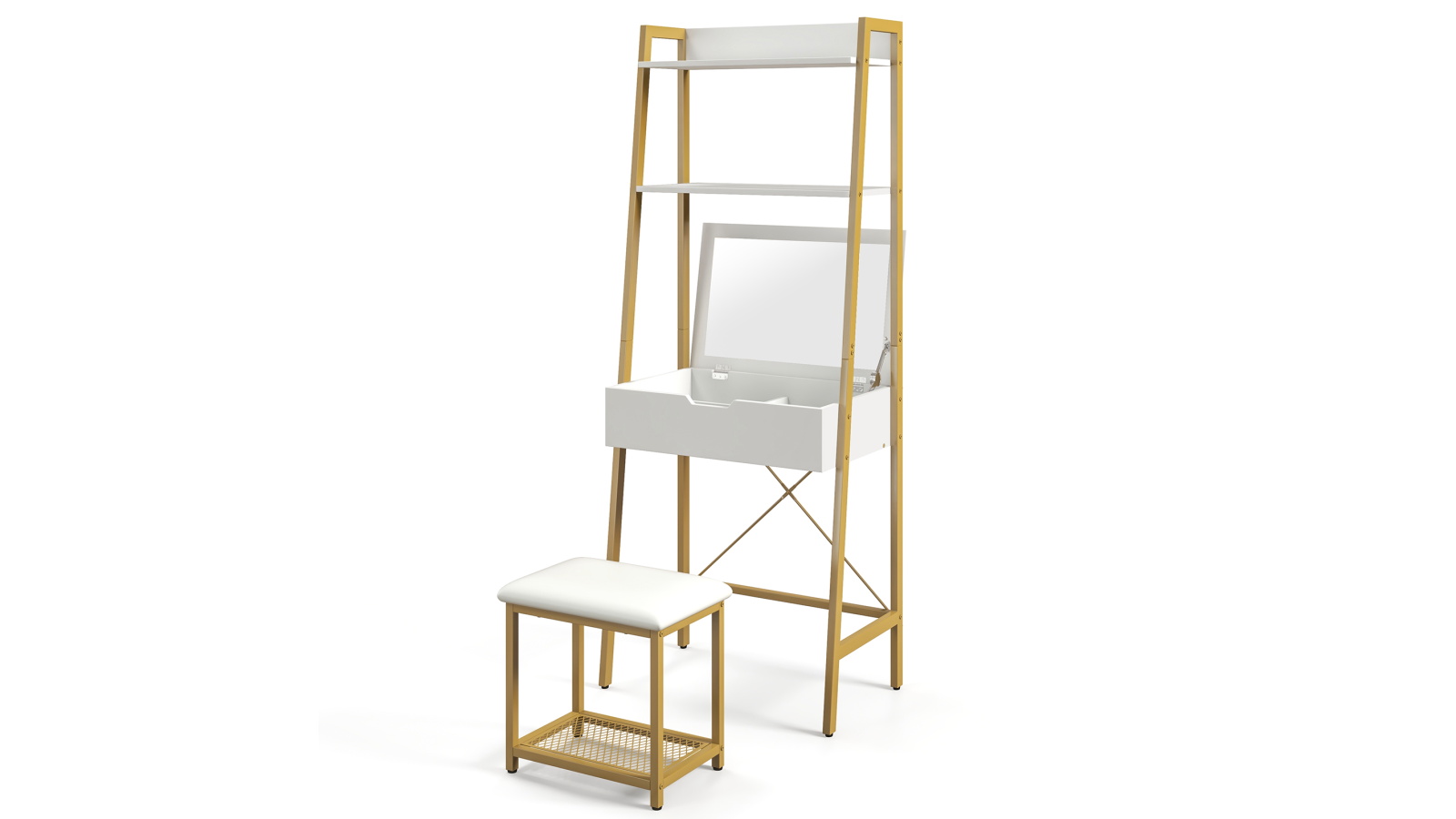 Costway Ladder Vanity Table Stool Set with Flip-Up Makeup Mirror