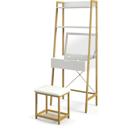 Costway Ladder Vanity Table Stool Set with Flip-Up Makeup Mirror