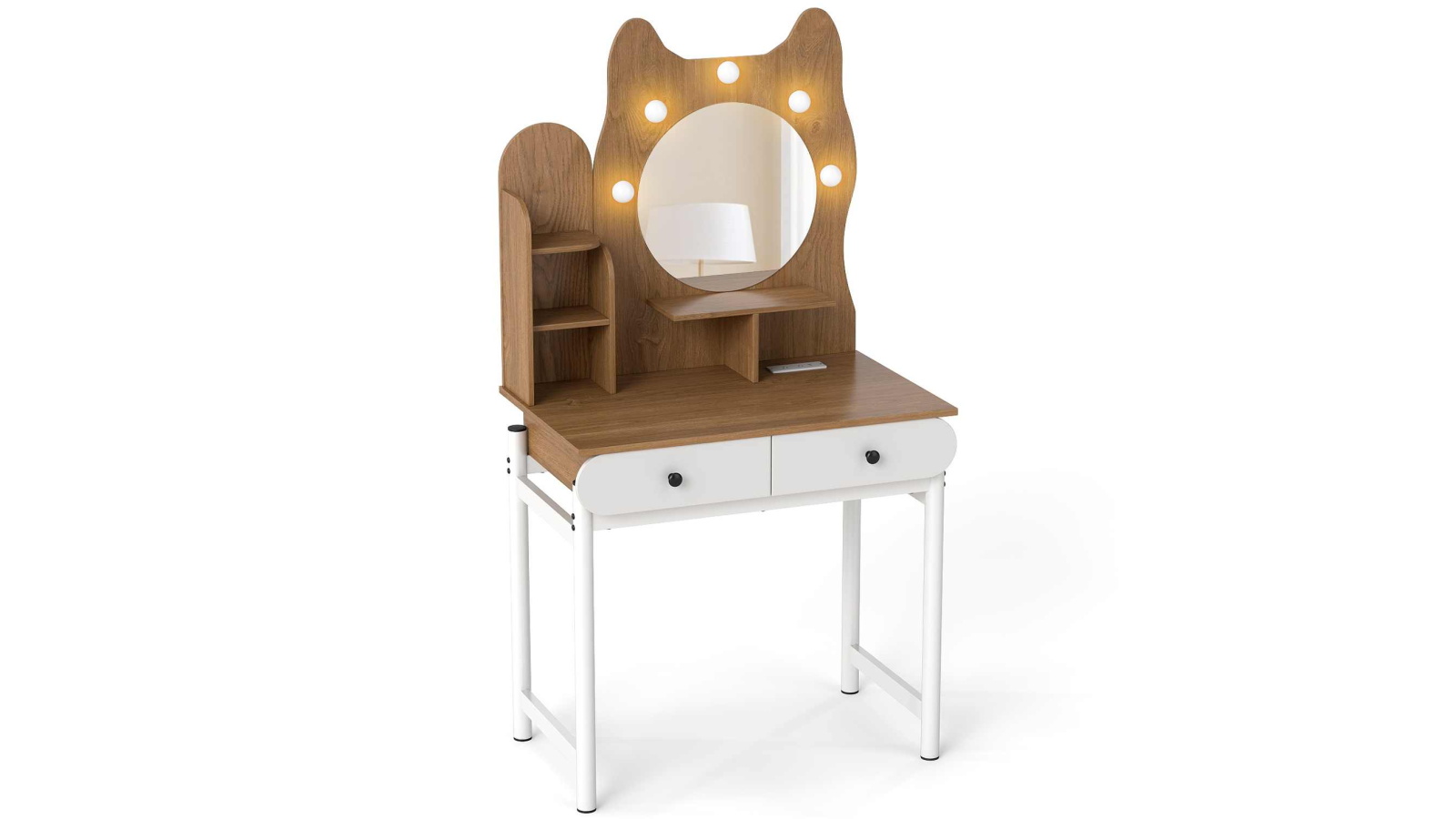 Costway Kitty-shaped Vanity Desk with Mirror and Lights