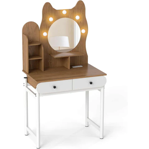 Costway Kitty-shaped Vanity Desk with Mirror and Lights
