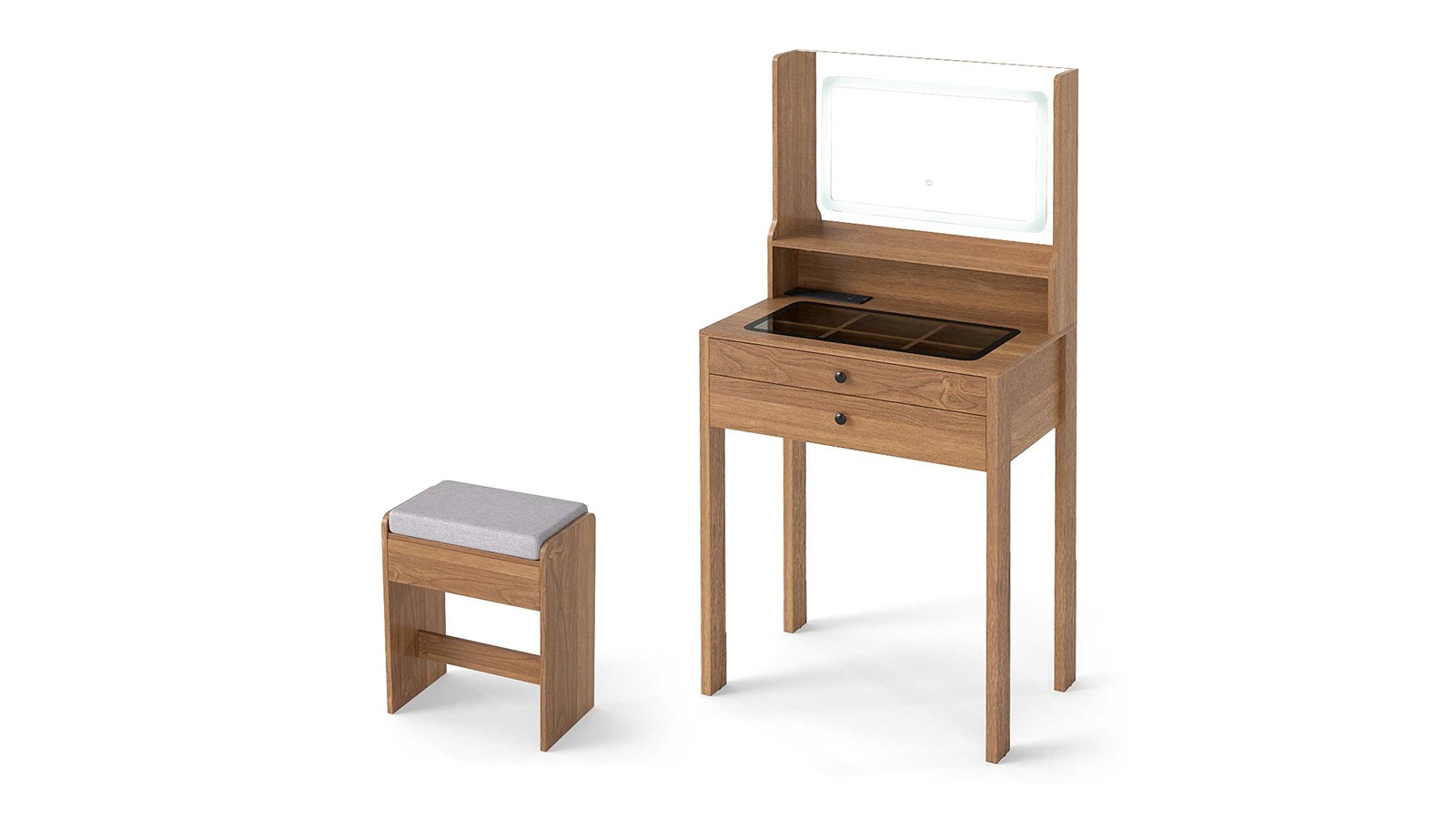 Costway Small Tempered Glass Top Vanity Desk Set