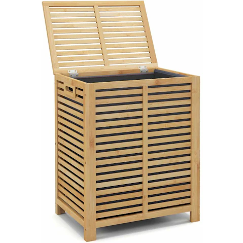 Costway Bamboo Laundry Hamper Basket with Lid Rectangular Organiser - Natural