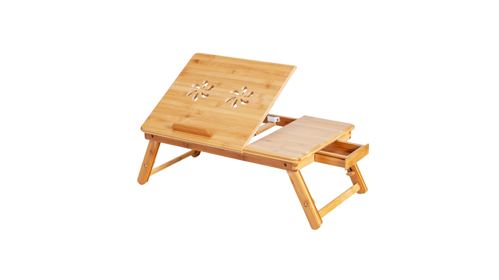Costway Folding Bamboo Laptop Stand with 4-Level Tilting Desktop and Drawer