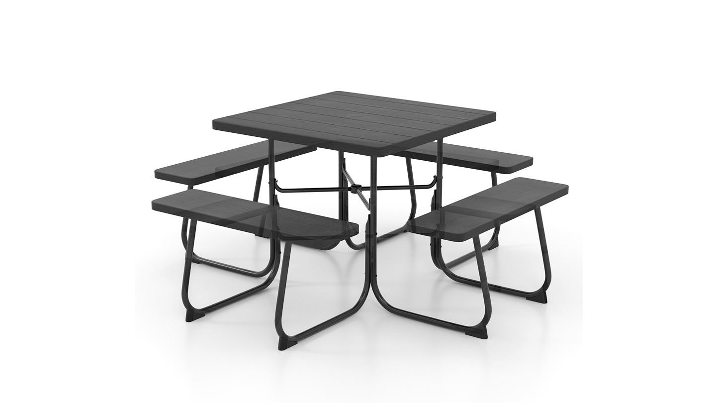 Costway 8 Person Black Picnic Dining Table Set with Umbrella Hole