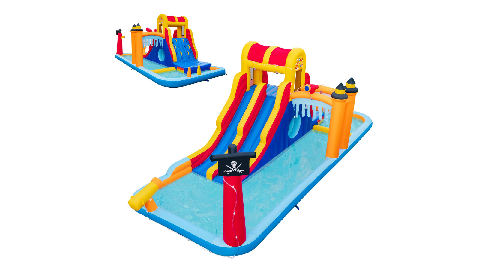 Costway 6-in-1 Jumping Castle Water Slide with Dual Slide - Blue