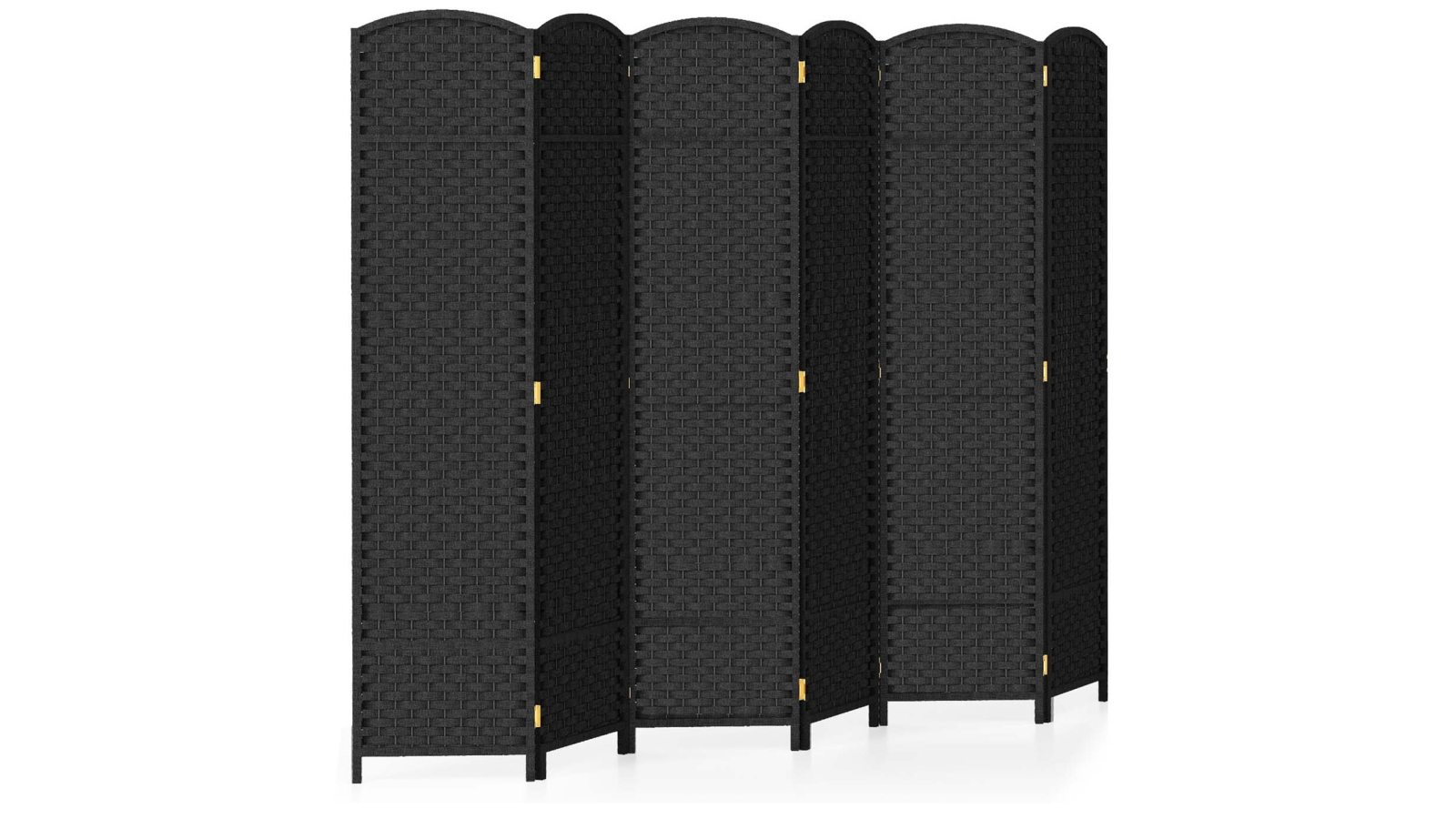 Costway 6-Panel Polypropylene Ribbon Foldable Privacy Screen Partition with Pine Frame - Black