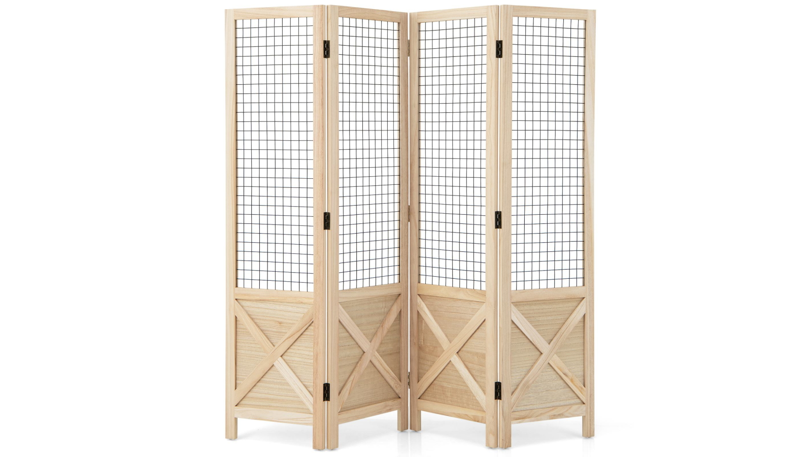 Costway 4-Panel Wooden Folding Room Divider Decorative Privacy Screen Partitions - Natural