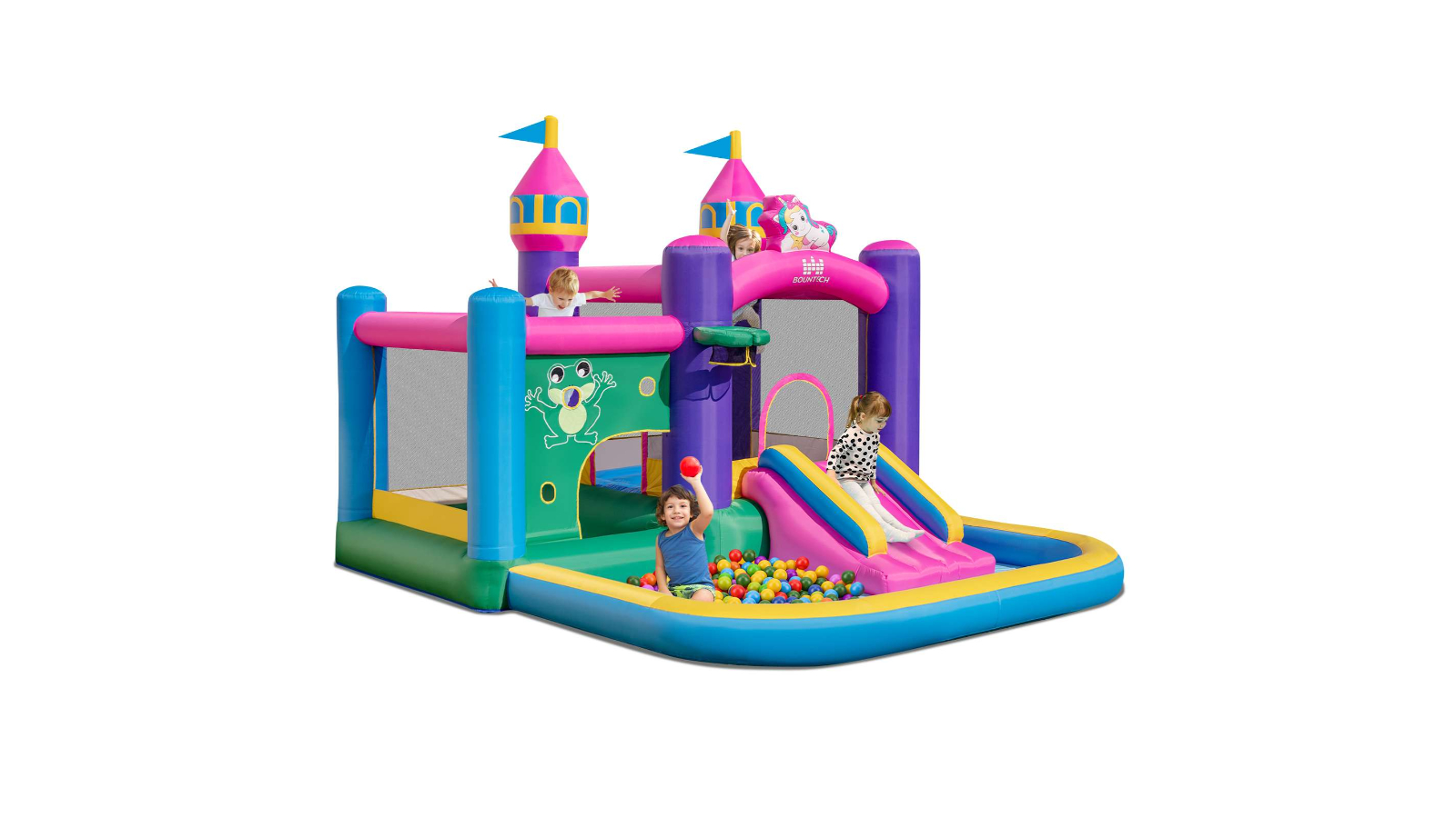 Costway 6-in-1 Unicorn Jumping Inflatable Castle with Large Ball Pit 