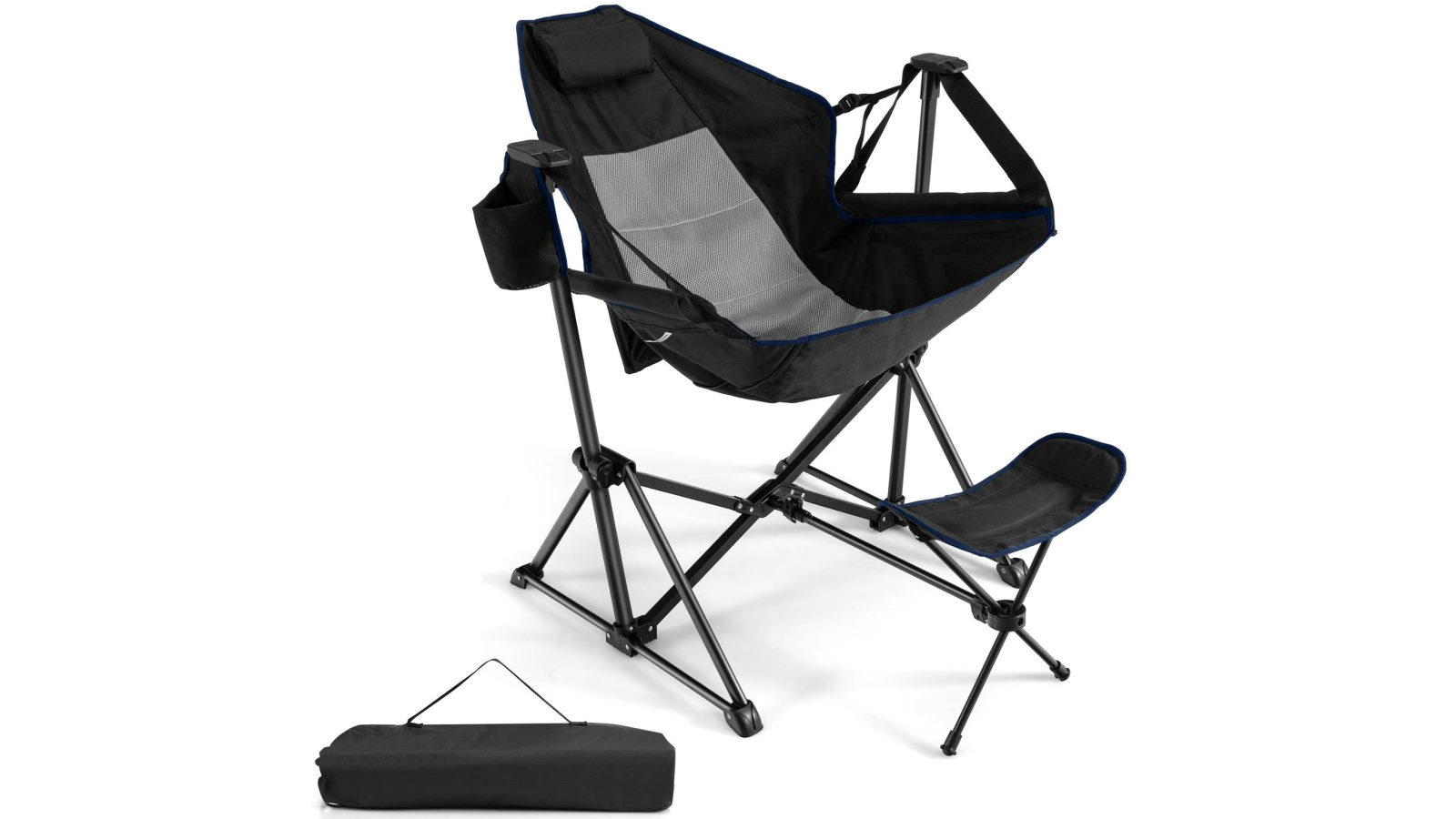 Costway Outdoor Foldable Chair with Footrest for Beach Camping Picnic - Black