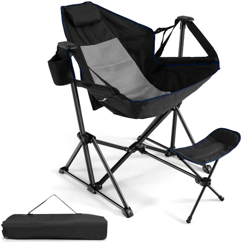 Costway Outdoor Foldable Chair with Footrest for Beach Camping Picnic - Black