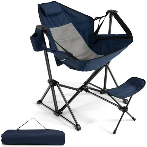 Costway Outdoor Foldable Chair with Footrest for Beach Camping Picnic - Navy