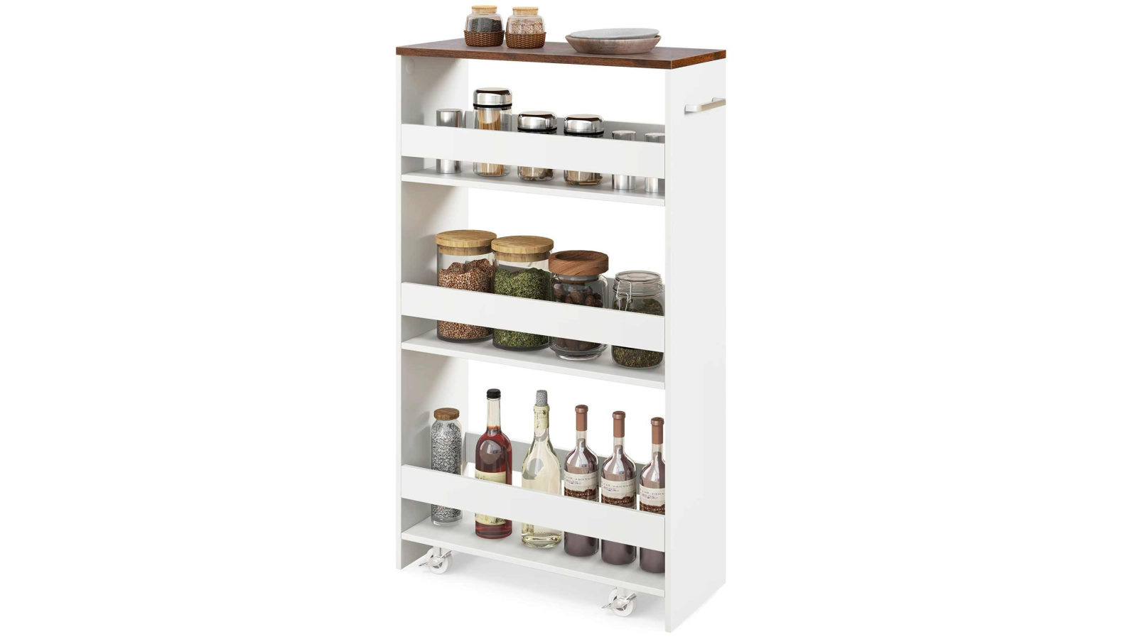 Costway 4-Tier Rolling Storage Cart Slim Kitchen Trolley Slide Out Utility Cart with Wheels