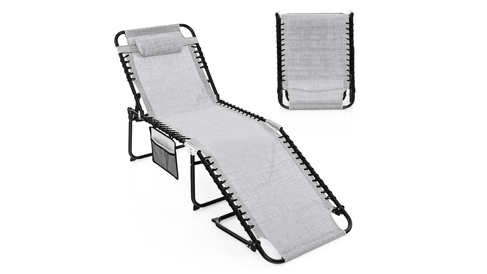 Costway Reclining Chaise Lounge Chair with Side Pocket