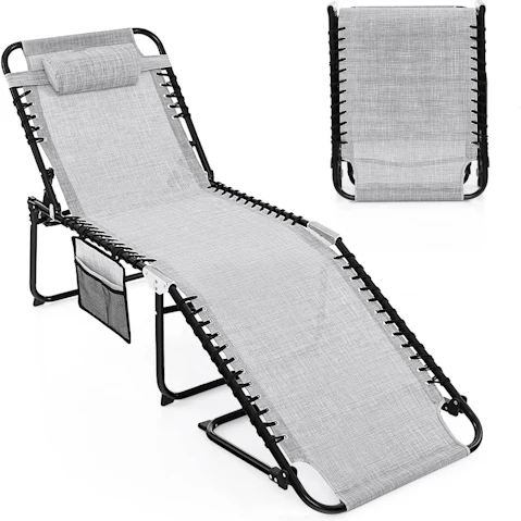 Costway Reclining Chaise Lounge Chair with Side Pocket