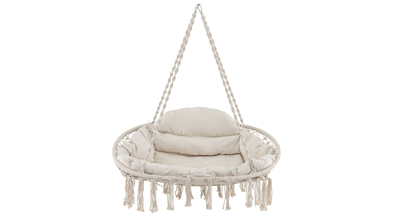 Costway 150kg Weight Capacity Hand-Woven Hanging Hammock - Beige