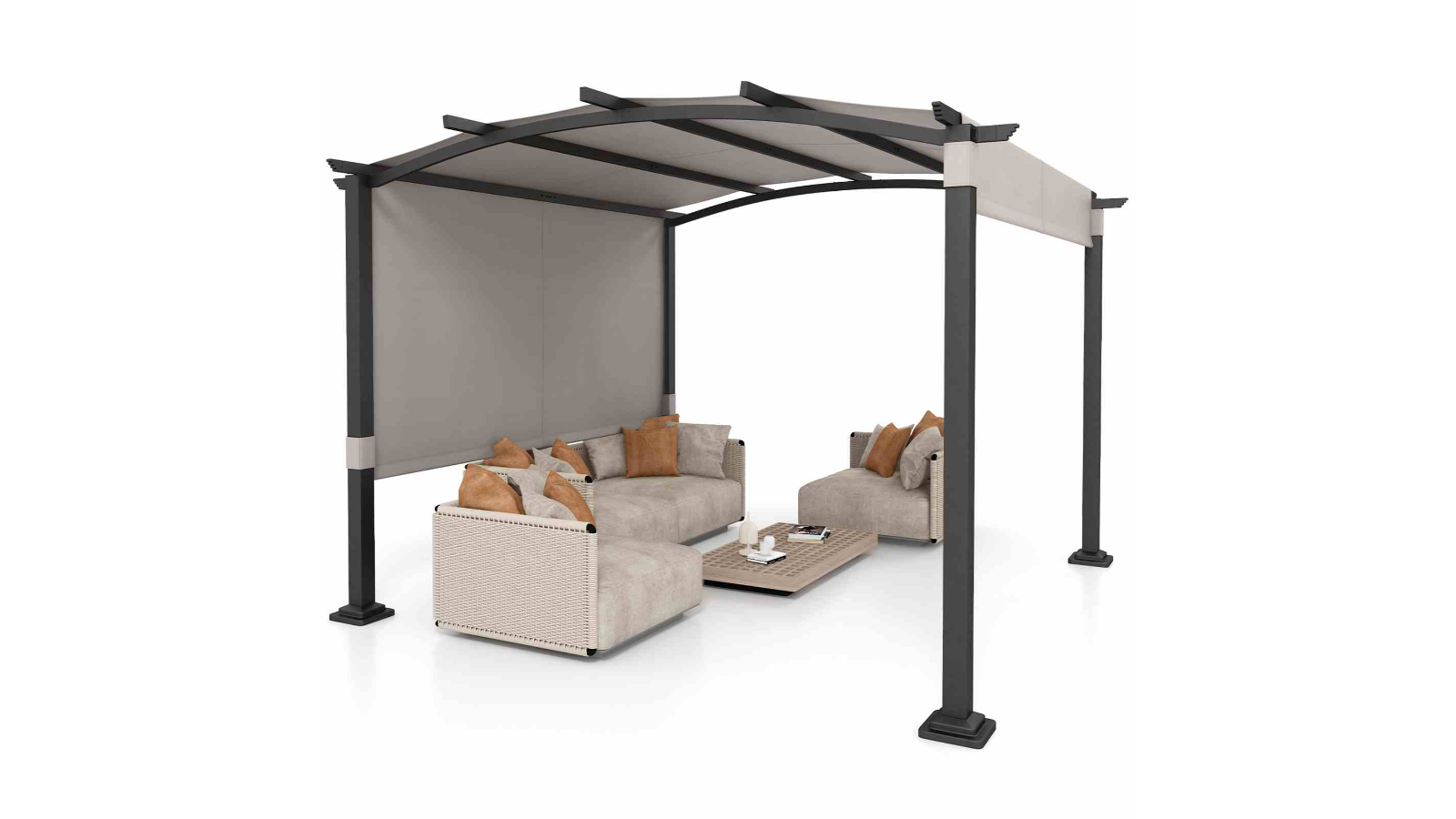 Costway 3 x 3metre Grey Outdoor Pergola with Retractable Canopy