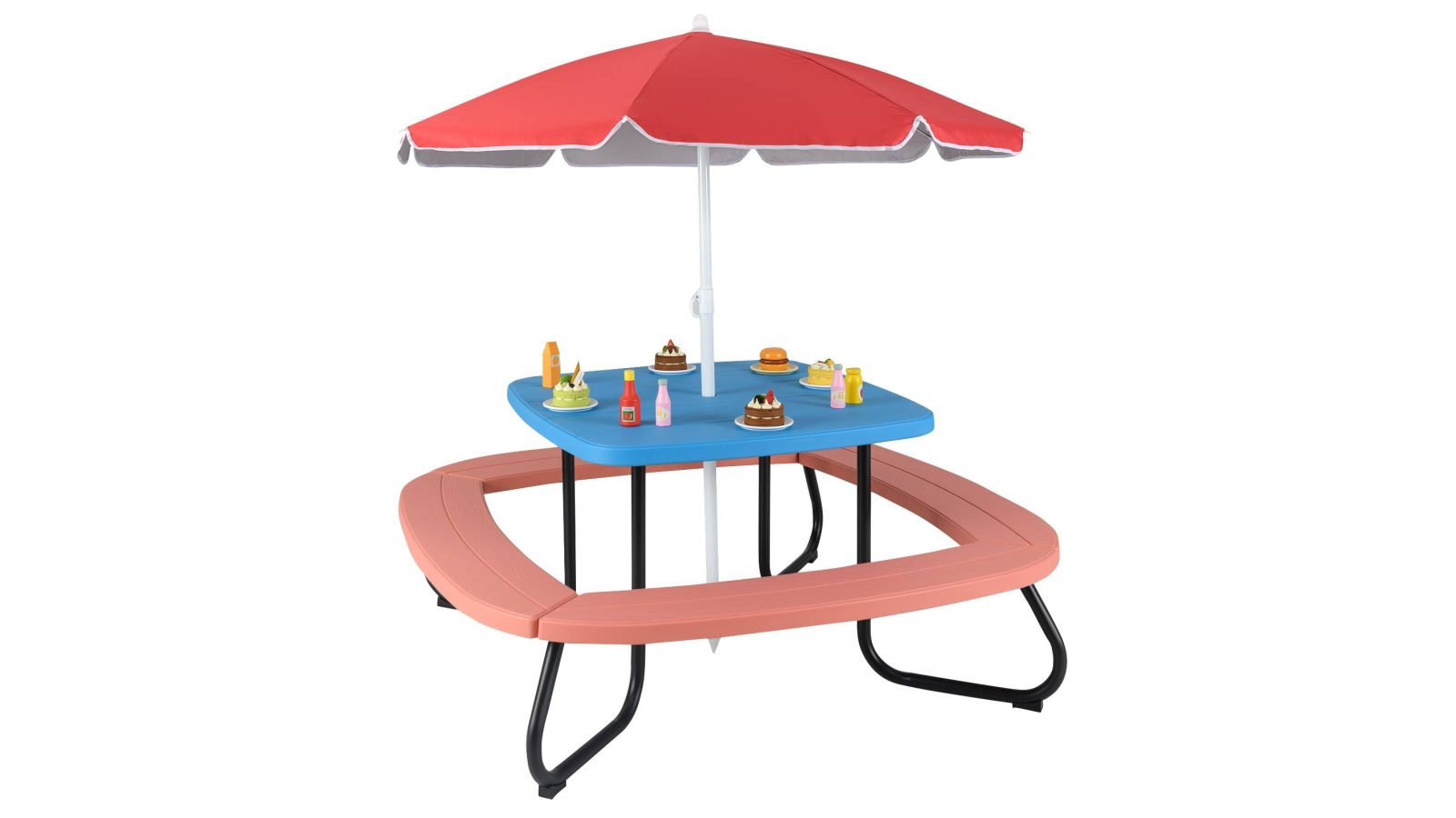 Costway 8 Person Picnic Table Set with Built-in Benches and Adjustable Foldable Umbrella - Red