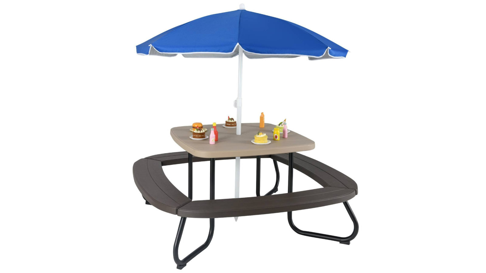 Costway 8 Person Picnic Table Set with Built-in Benches and Adjustable Foldable Umbrella - Brown