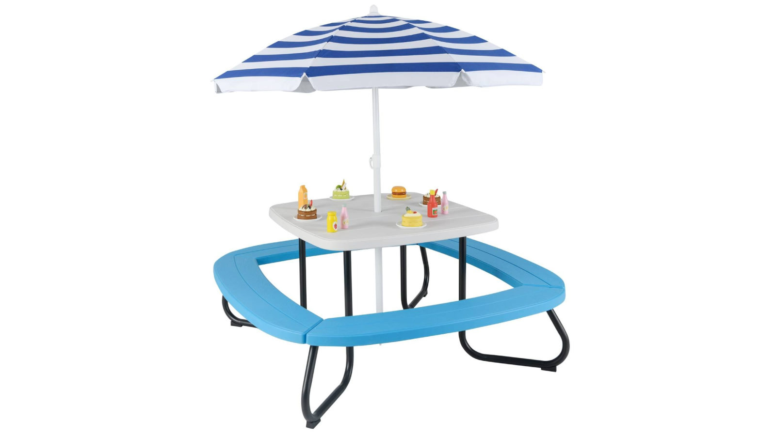 Costway 8 Person Picnic Table Set with Built-in Benches and Adjustable Foldable Umbrella - Blue