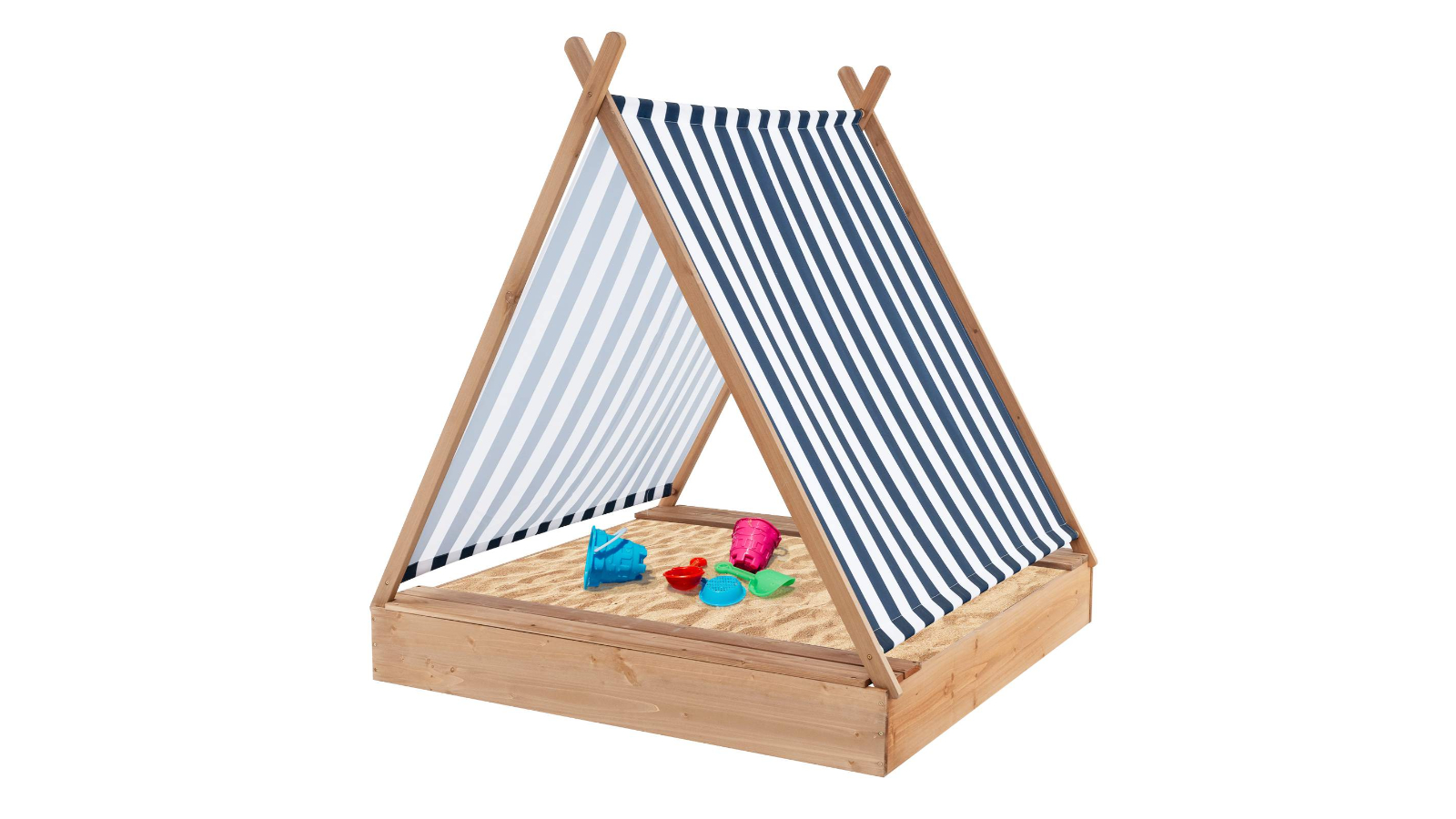 Costway Wooden Sandbox Cabana with Canopy and Bench Seat