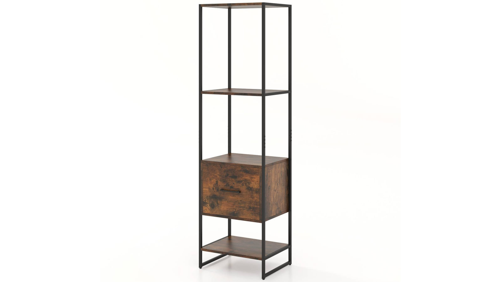 Costway 5-Tier Metal Frame Bookshelf Bookcase with Drawer Tall Narrow Shelves Storage Organizer
