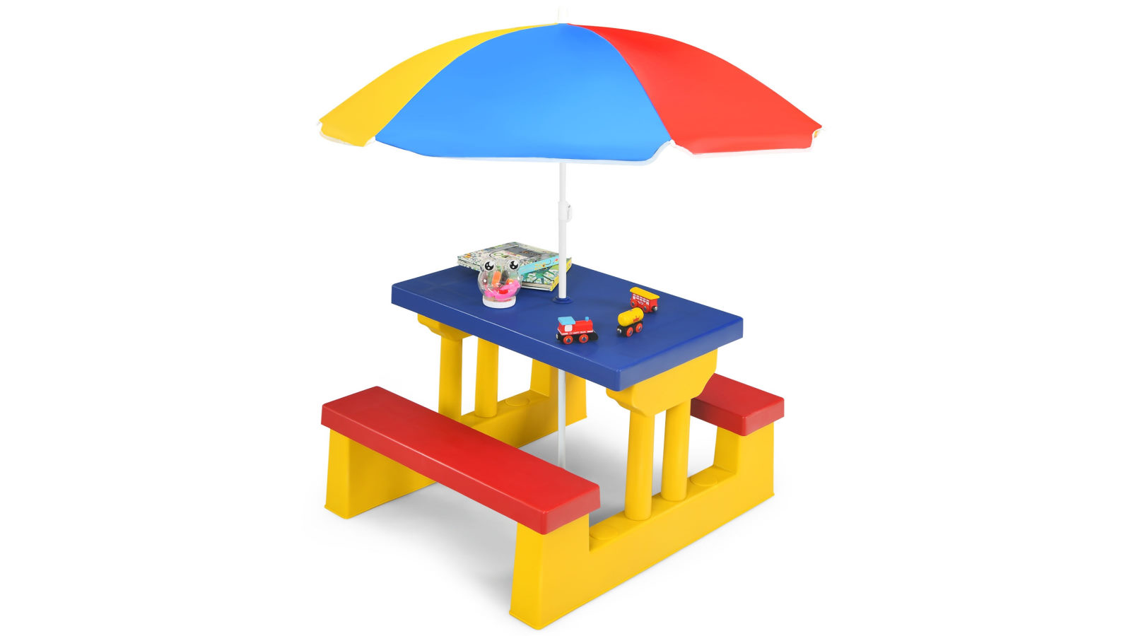 Costway Picnic Table Set Outdoor Bench with Removable Umbrella Patio Yard