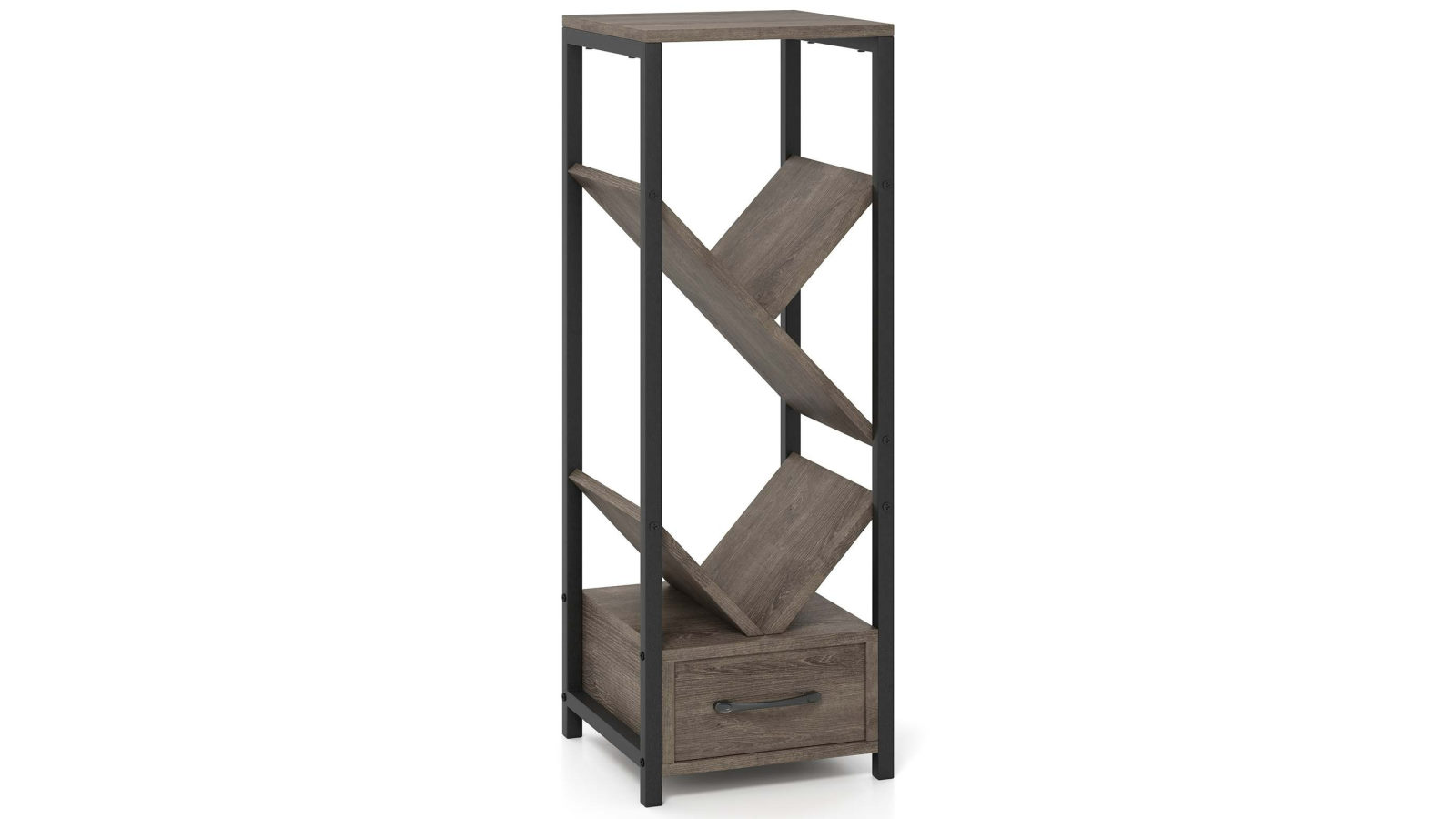 Costway 4 Tier Standing Tree Bookshelf Metal Frame Storage Organizer Display Shelf Bookcase Home - Grey