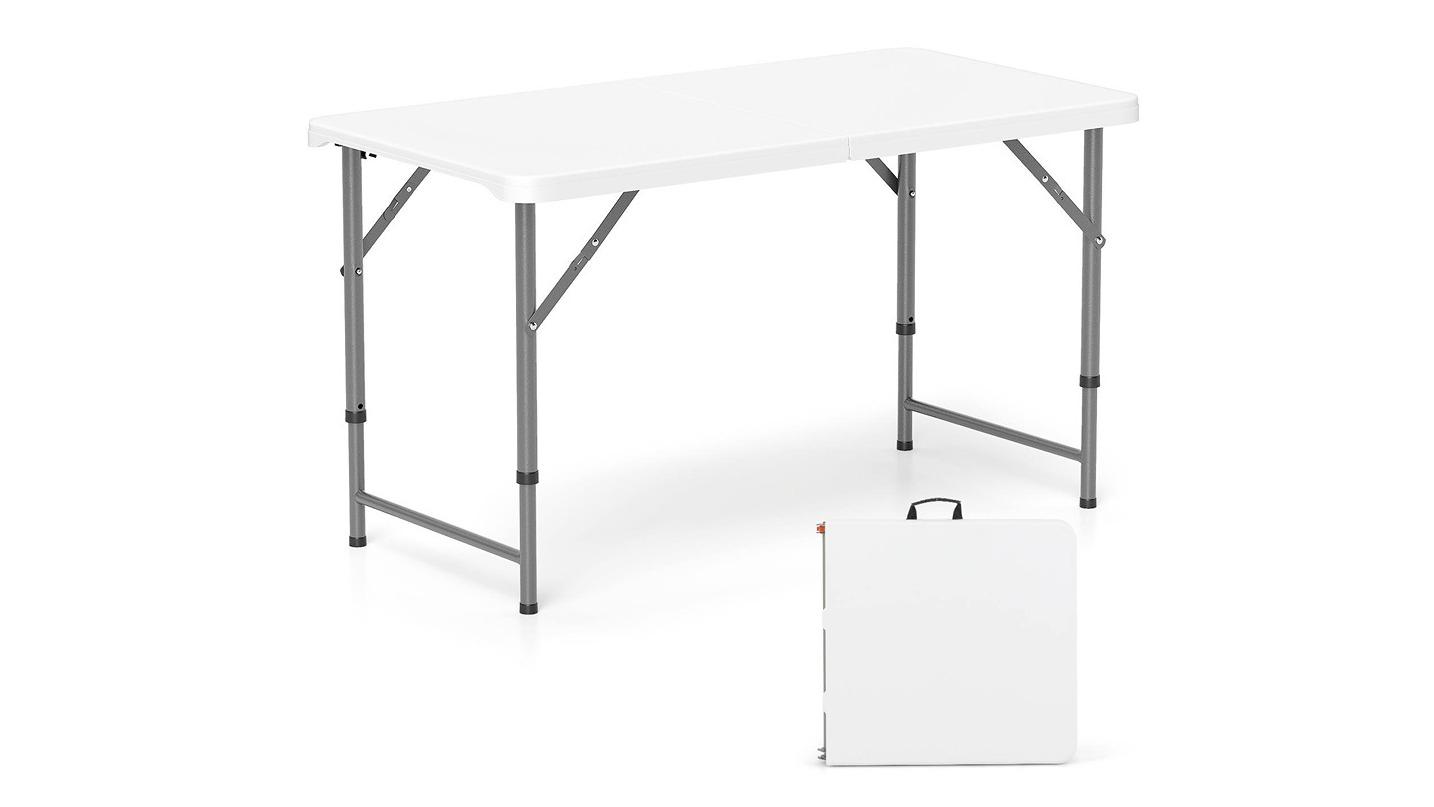 Costway 3-Level Adjustable Camping Table with Safe Lock and Metal Legs - White