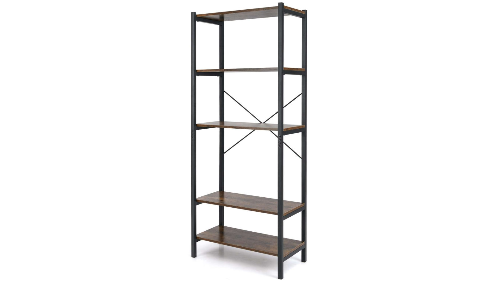 Costway 5-Tier Bookshelf Bookcase with Metal Frame and Dual Anti-Tipping Kits Storage Rack - Brown