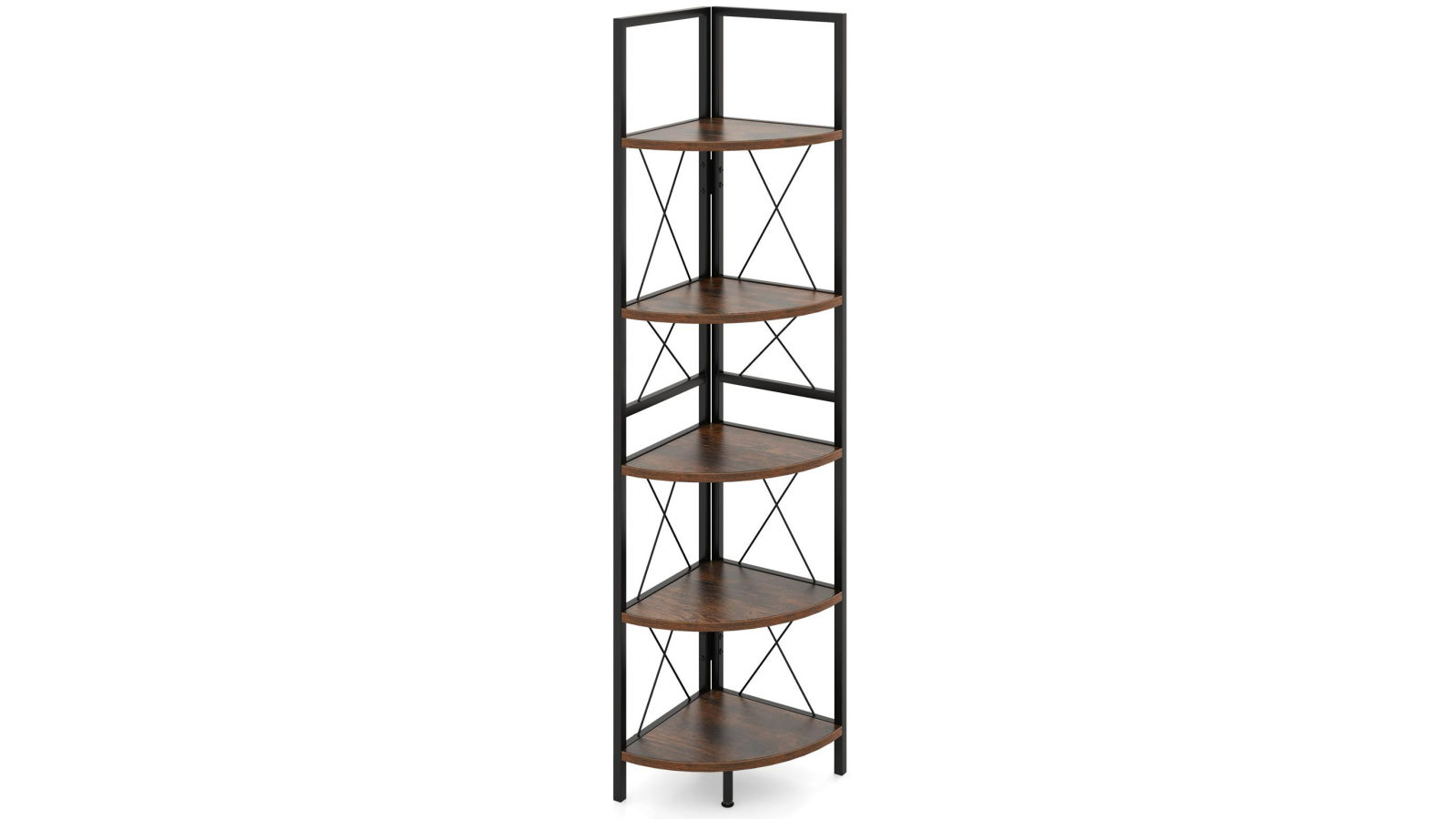 Costway 5-Tier Corner Shelf Stand Industrial Corner Bookshelf Display Storage Rack - Brown