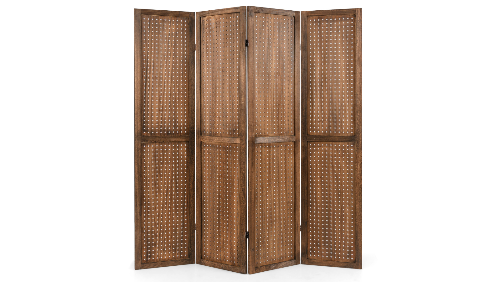 Costway 4-Panel Folding Paulownia Wood Carving Country Style Pegboard Room Privacy Screen