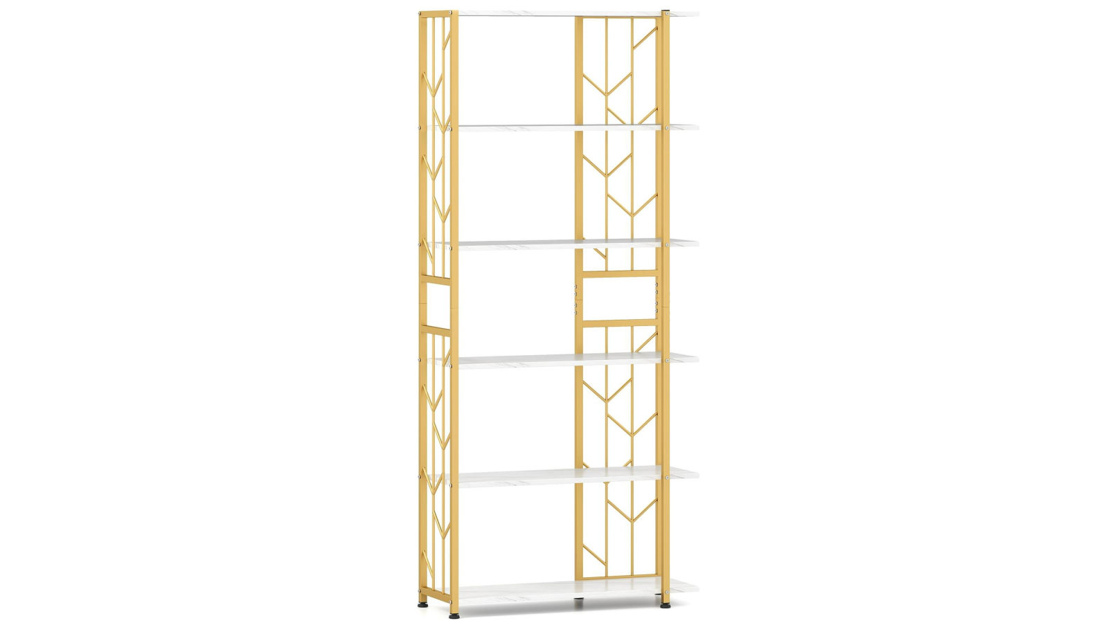 Costway 6-Tier Bookshelf Modern Geometric Bookcase with 2 Anti-tipping Kits Display Storage Rack - White