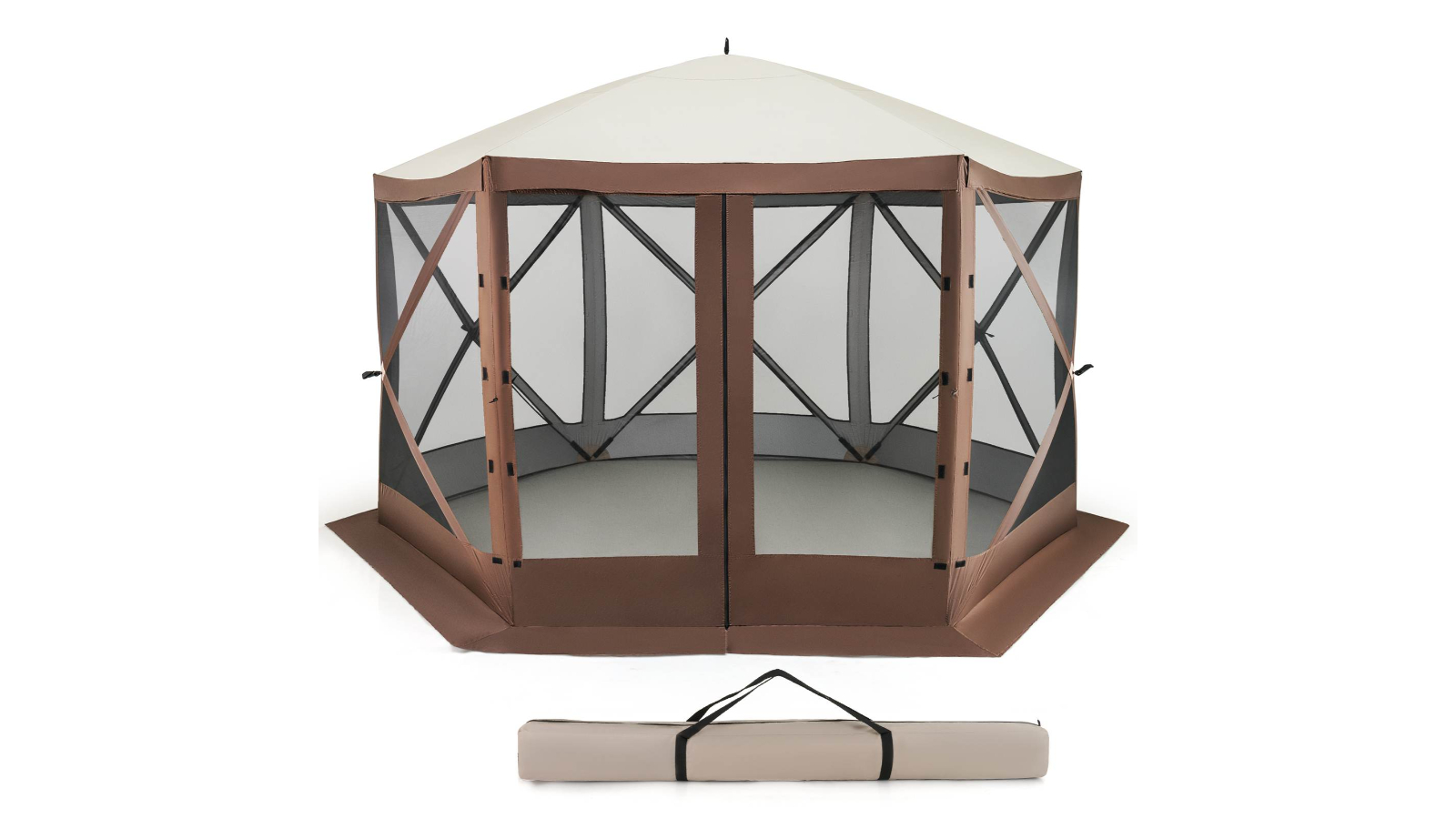 Costway 6-Sided Pop-Up Canopy Tent with Mesh Netting Wall and Carry Bag - 3.5 x 3.5metre