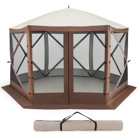 Costway 6-Sided Pop-Up Canopy Tent with Mesh Netting Wall and Carry Bag - 3.5 x 3.5metre