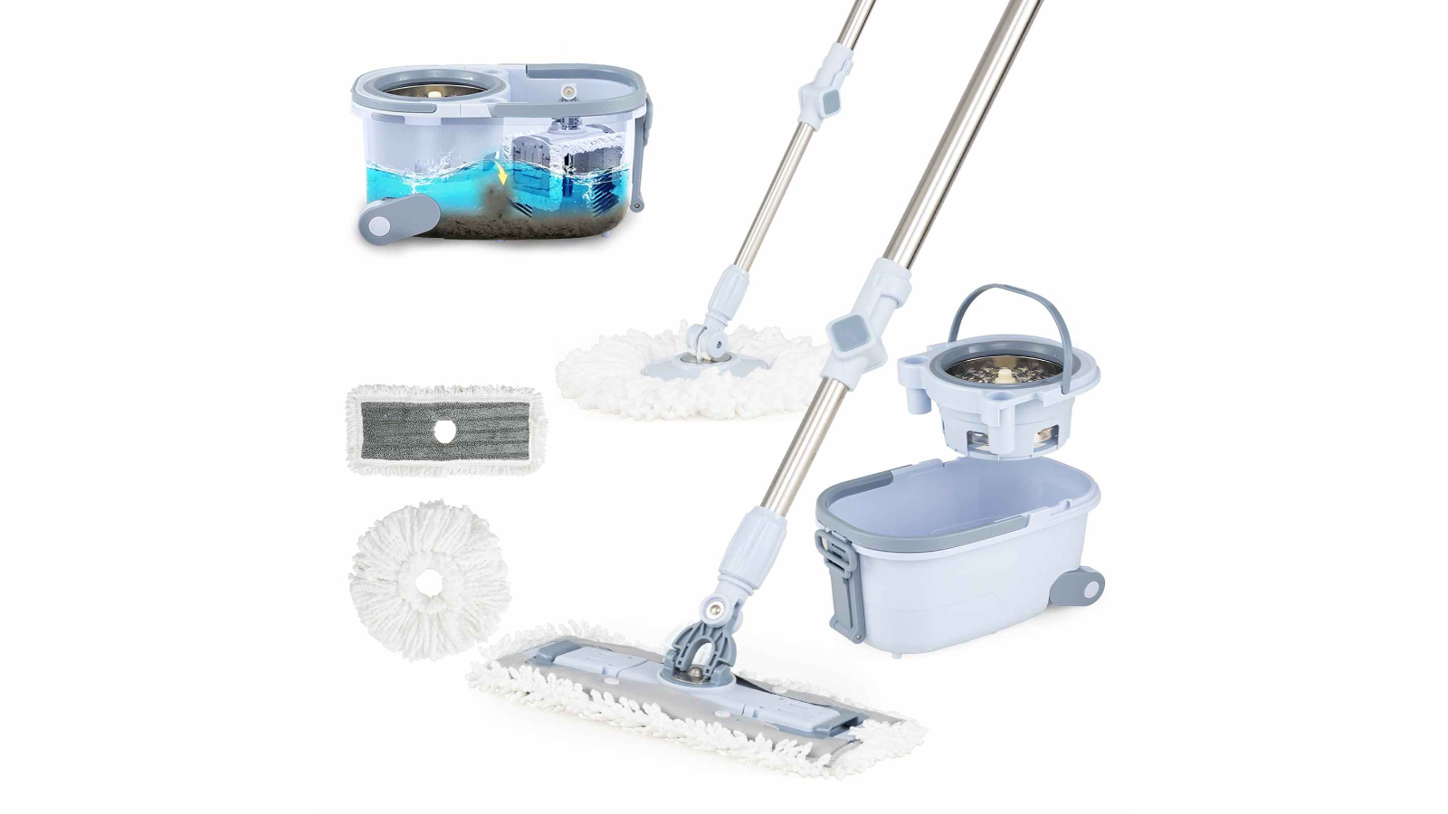Costway Dual-Tank 360 Degree Deep Cleaning Mop Bucket Set - Blue