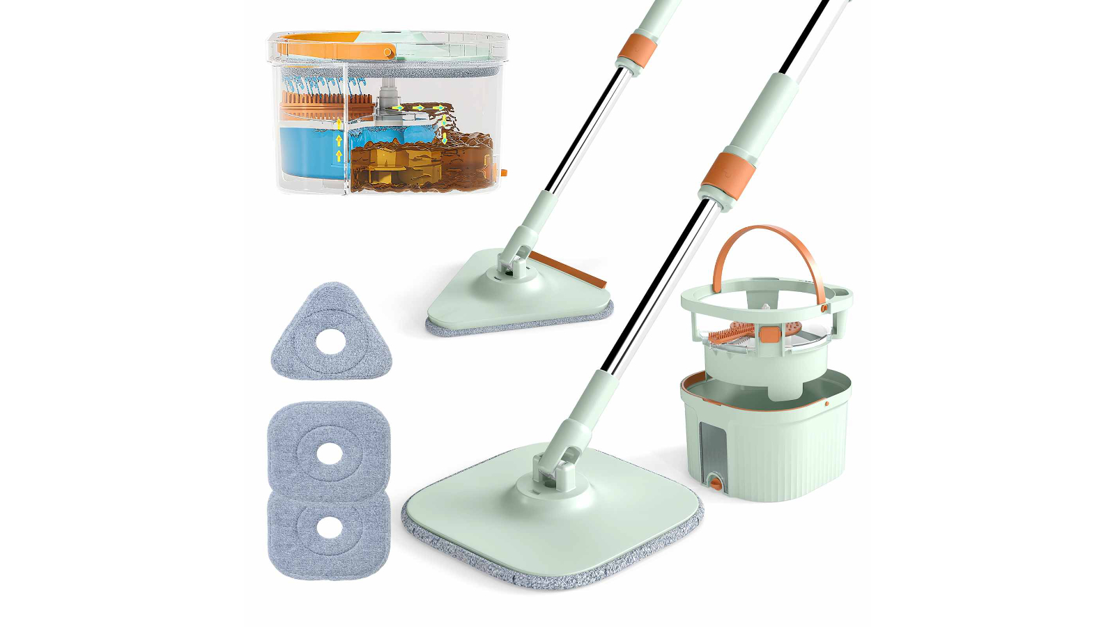 Costway Stainless Spin Mop Bucket Set with 2-Head Water Separation